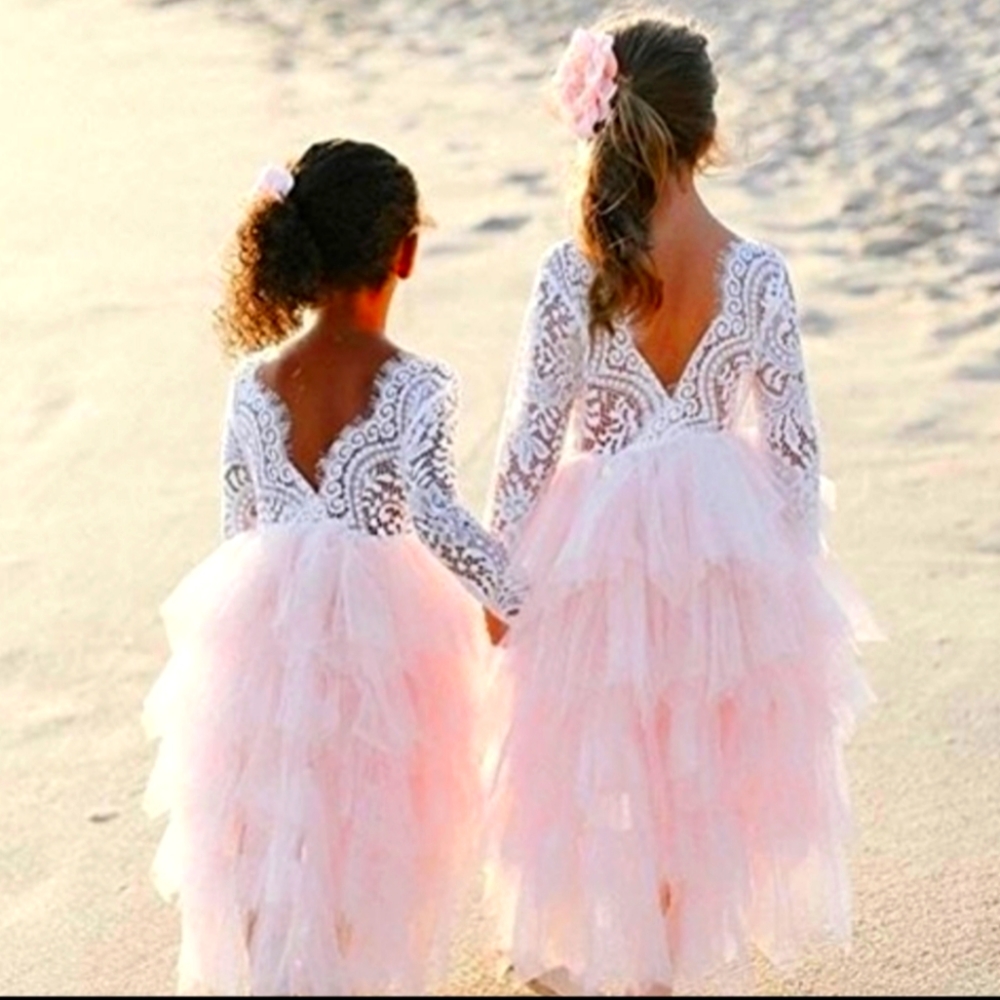 White Lace & Pink Tulle Dress